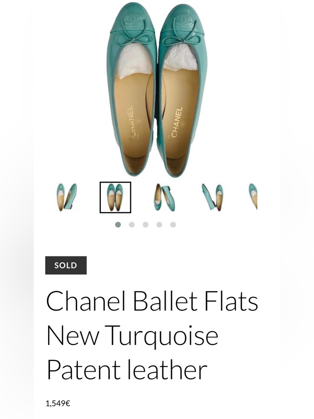 Chanel Turquoise Patent Leather Ballet Flats - Picture 2 of 13